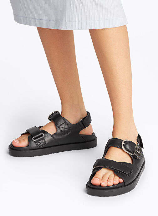 Tommy Hilfiger Siyah Kadın Deri Sandalet FW0FW08799 - Görsel 7