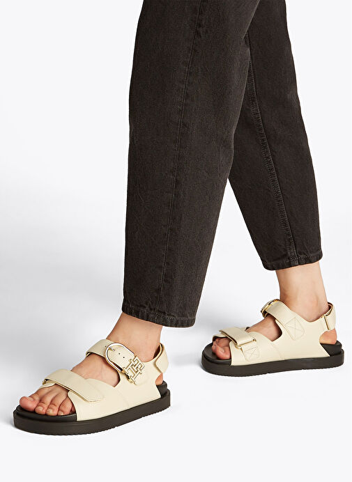 Tommy Hilfiger Ekru Kadın Deri Sandalet FW0FW08799 - Görsel 7