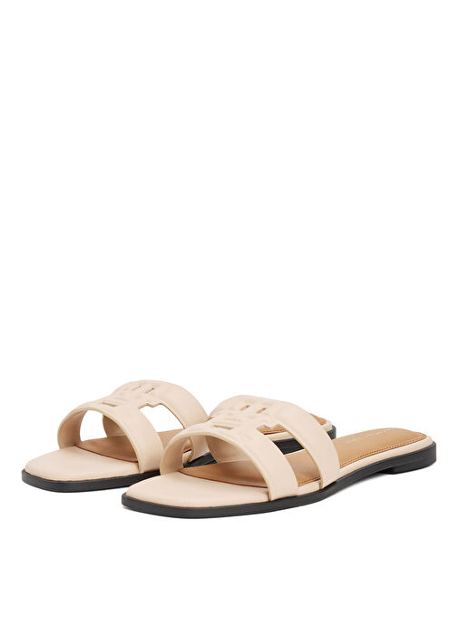 Tommy Hilfiger Bej Kadın Deri Terlik FW0FW08671 - Görsel 4