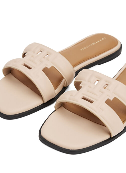 Tommy Hilfiger Bej Kadın Deri Terlik FW0FW08671 - Görsel 6