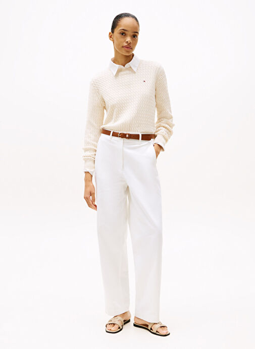 Tommy Hilfiger Bej Kadın Deri Terlik FW0FW08671 - Görsel 7