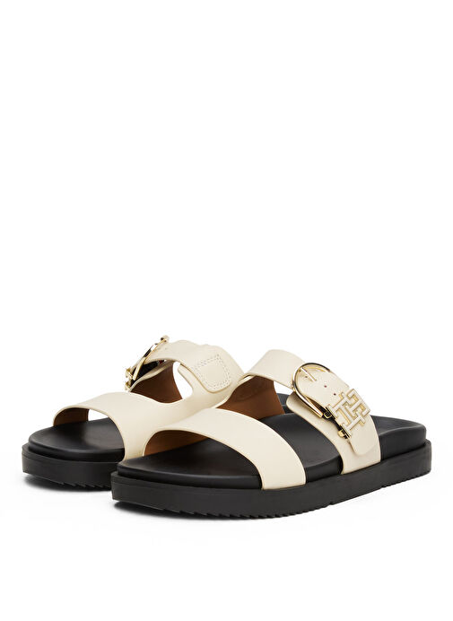 Tommy Hilfiger Ekru Kadın Deri Terlik FW0FW08512 - Görsel 4