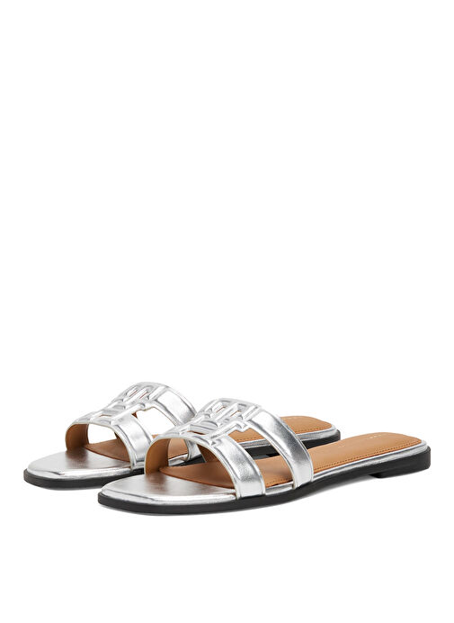 Tommy Hilfiger Gri Kadın Deri Terlik FW0FW08676 - Görsel 4