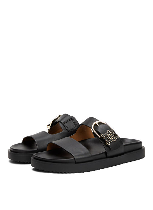 Tommy Hilfiger Siyah Kadın Deri Terlik FW0FW08512 - Görsel 4