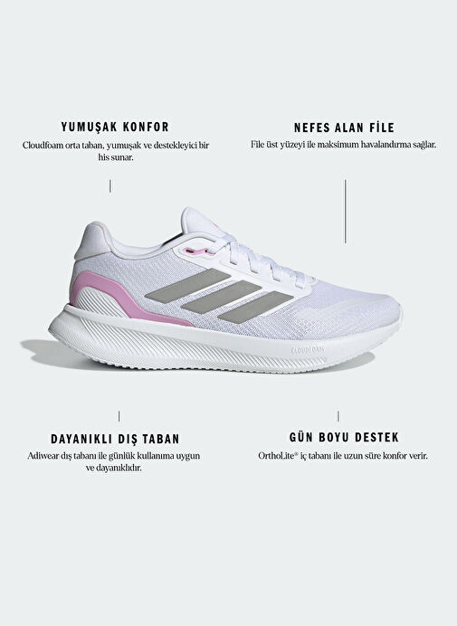 Adidas JI3981 RUNFALCON 5 W Beyaz Kadın Koşu Ayakkabısı - Görsel 10