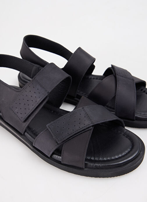 Hammer Jack Siyah Erkek Deri Sandalet OLİTE SANDALET - Görsel 6