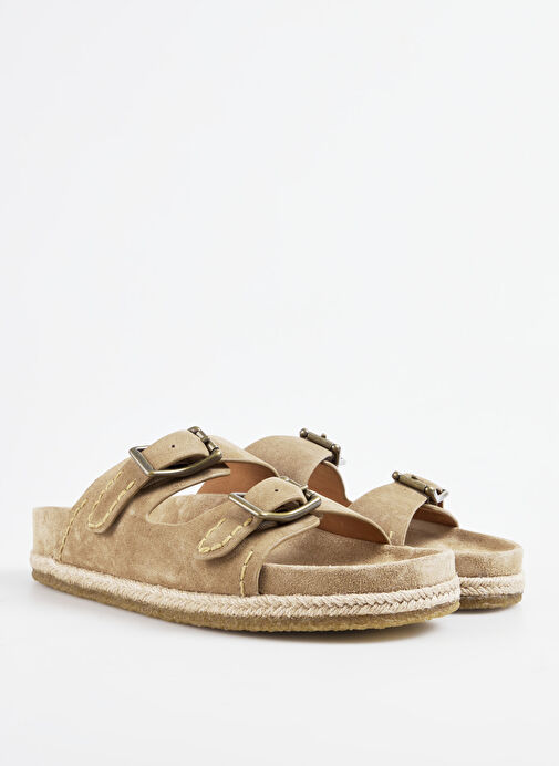 Polo Ralph Lauren Bej Erkek Deri Terlik Turbach Double Strap - Görsel 3