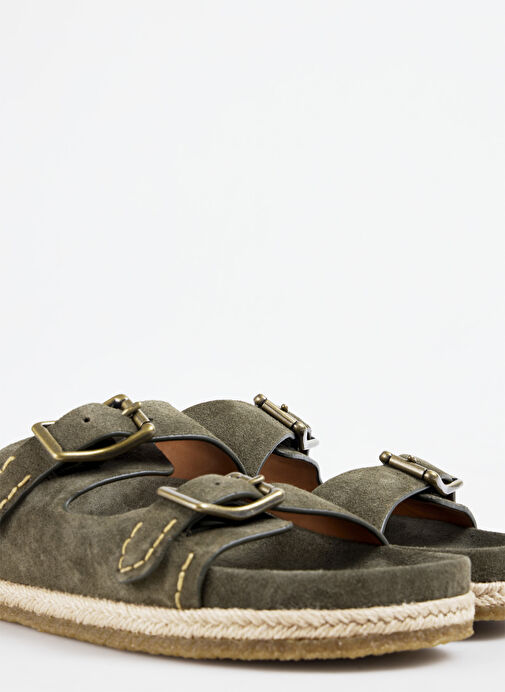 Polo Ralph Lauren Haki Erkek Deri Terlik Turbach Double Strap - Görsel 6