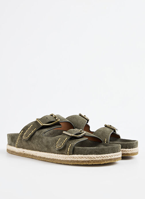 Polo Ralph Lauren Haki Erkek Deri Terlik Turbach Double Strap - Görsel 3