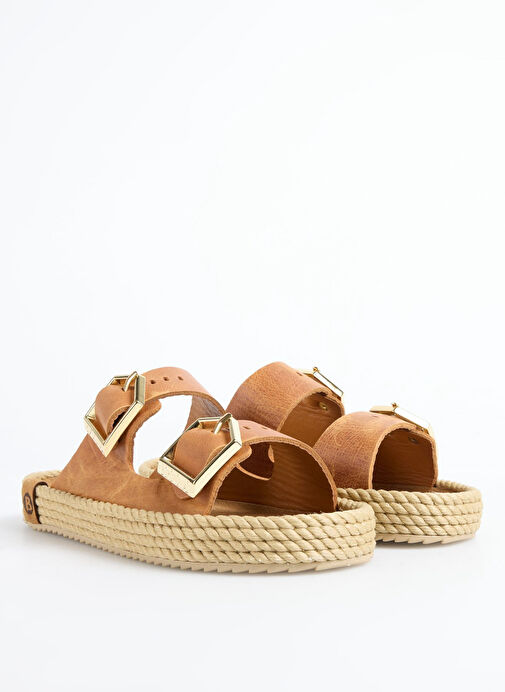 Bohonomad Kahverengi Kadın Deri Terlik SYD12-00100 - Görsel 3