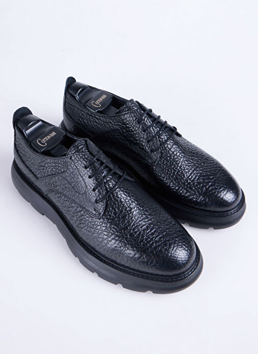 Cotton Bar Siyah Erkek Deri Günlük Ayakkabı BRESCAN - Görsel 4