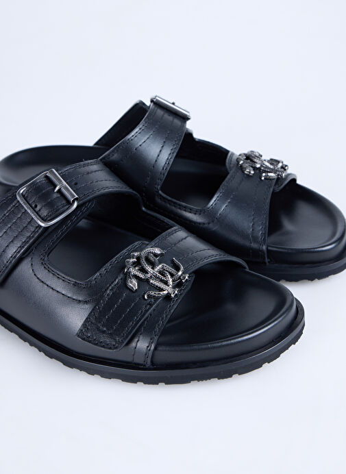 Roberto Cavalli Siyah Erkek Deri Terlik 27733 - Görsel 6