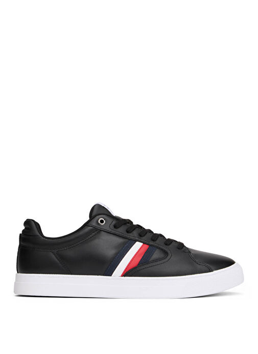 Tommy Hilfiger Siyah Erkek Deri Sneaker ICON COURT STRIPES - Görsel 2