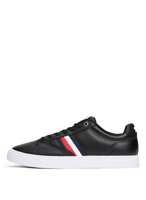 Tommy Hilfiger Siyah Erkek Deri Sneaker ICON COURT STRIPES - Görsel 5