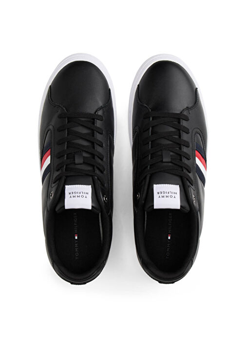 Tommy Hilfiger Siyah Erkek Deri Sneaker ICON COURT STRIPES - Görsel 4
