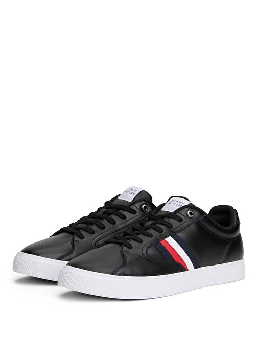 Tommy Hilfiger Siyah Erkek Deri Sneaker ICON COURT STRIPES - Görsel 3