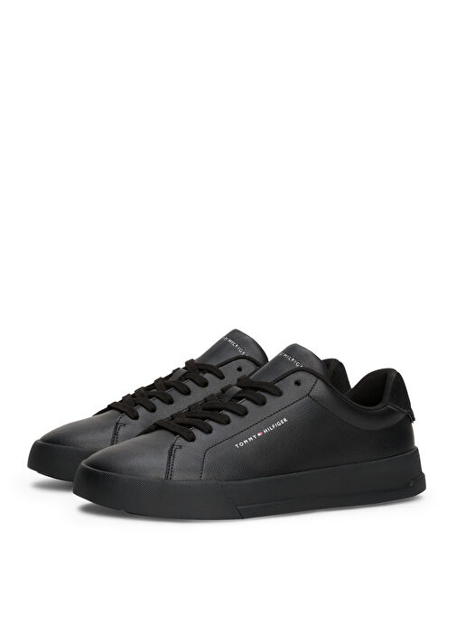 Tommy Hilfiger Siyah Erkek Sneaker TH COURT LTH DETAIL ESS - Görsel 3