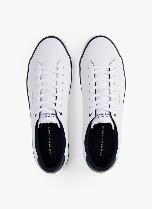 Tommy Hilfiger Beyaz Erkek Sneaker TH HI VULC CORE LOW LEATHER - Görsel 4