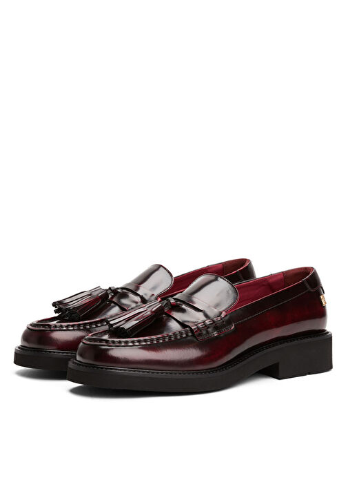 Tommy Hilfiger Bordo Kadın Deri Loafer FW0FW08749 - Görsel 4