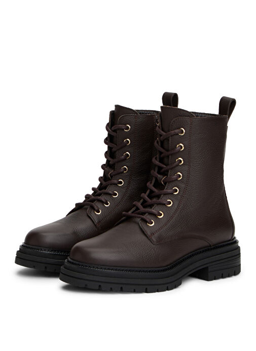 Tommy Hilfiger Kahverengi Kadın Deri Bot FW0FW08767BCR - Görsel 3