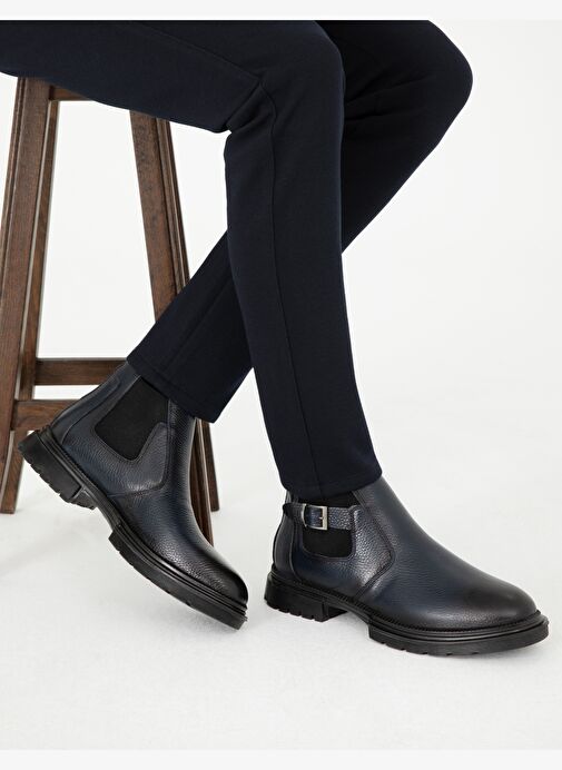 Lacivert %100 Deri Bot - Görsel 3