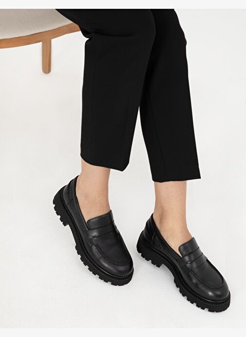Siyah Deri Casual Ayakkabı - Görsel 2