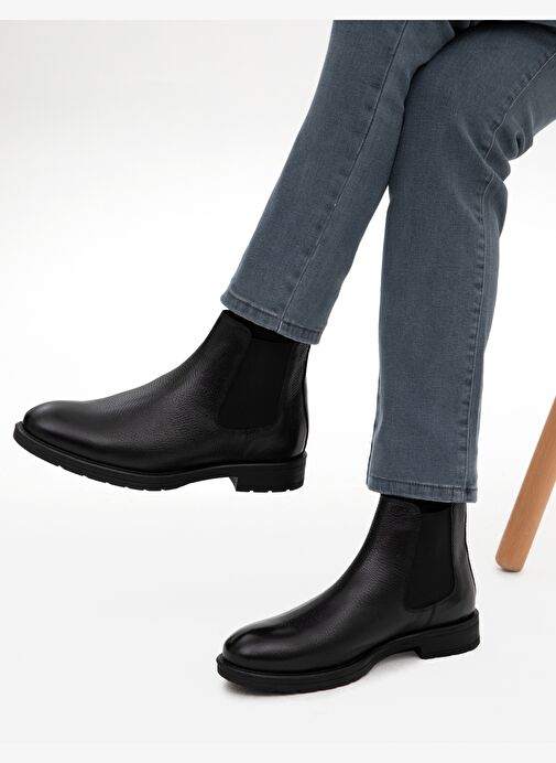 Siyah %100 Deri Kauçuk Taban Chelsea Bot - Görsel 5