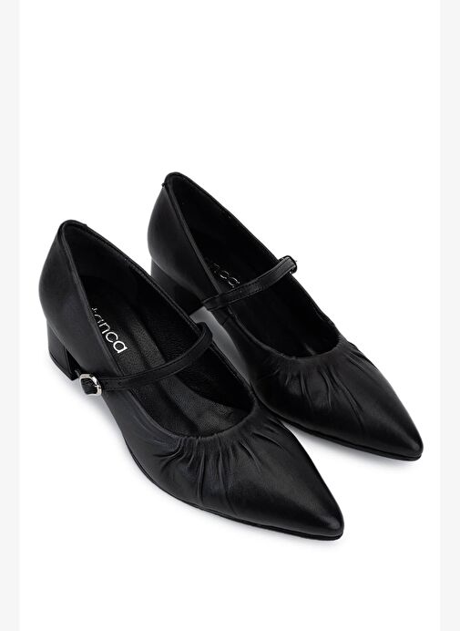 Tamer Tanca Kadın Siyah Deri Hakiki Deri Topuklu Ayakkabı - Görsel 3