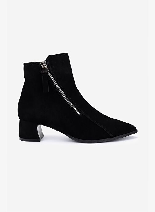 Valmenti Kadın Hakiki Deri Siyah Süet Topuklu Bot - Görsel 2