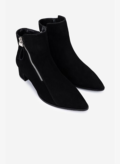 Valmenti Kadın Hakiki Deri Siyah Süet Topuklu Bot - Görsel 3