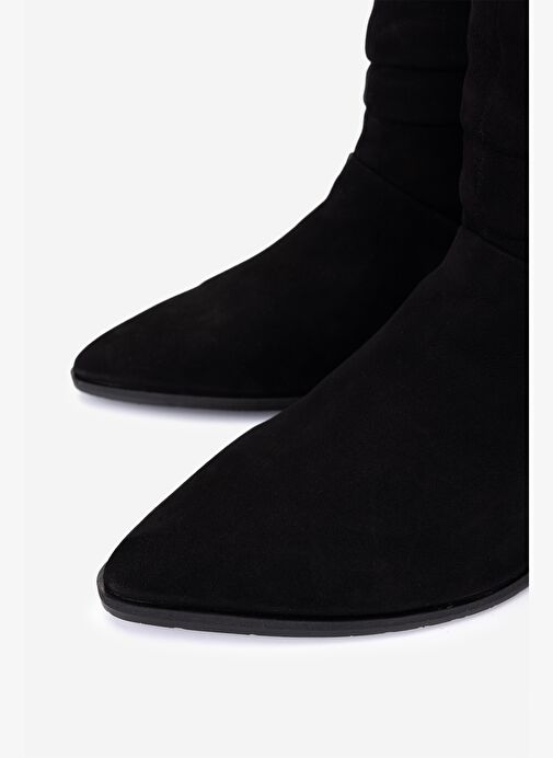 Valmenti Kadın Hakiki Deri Siyah Süet Topuklu Bot - Görsel 4