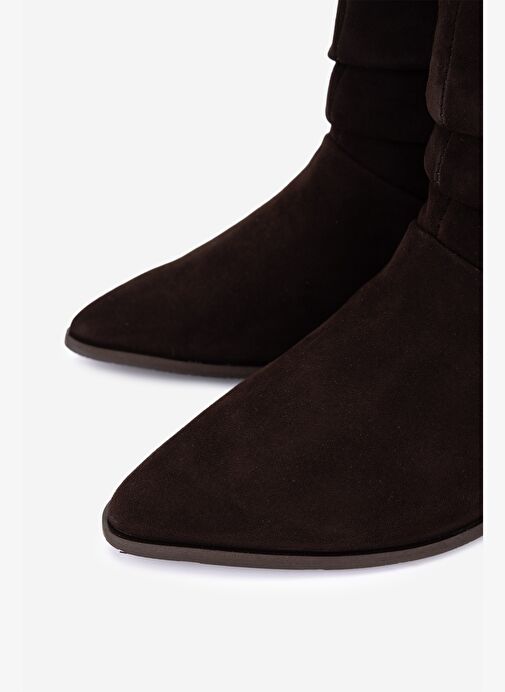 Valmenti Kadın Hakiki Deri Kahverengi Süet Topuklu Bot - Görsel 4