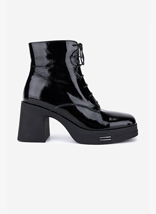 Valmenti Kadın Hakiki Deri Siyah Rugan Topuklu Bot - Görsel 2