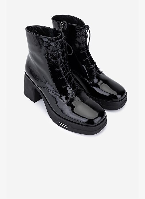 Valmenti Kadın Hakiki Deri Siyah Rugan Topuklu Bot - Görsel 3