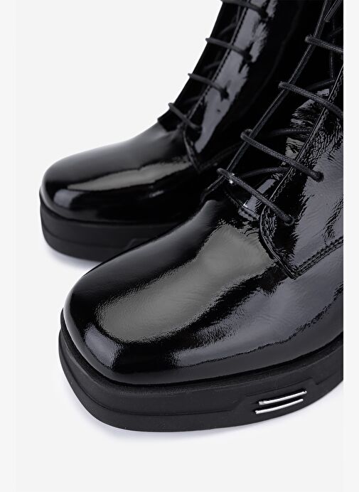 Valmenti Kadın Hakiki Deri Siyah Rugan Topuklu Bot - Görsel 4