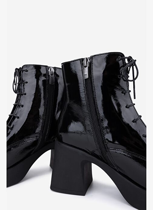 Valmenti Kadın Hakiki Deri Siyah Rugan Topuklu Bot - Görsel 6