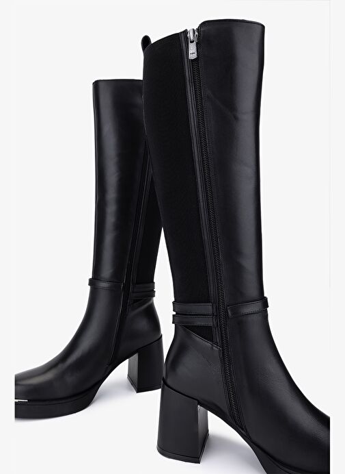 Valmenti Kadın Hakiki Deri Siyah Topuklu Çizme - Görsel 6