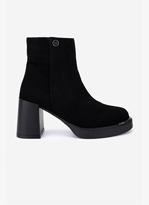 Valmenti Kadın Hakiki Deri Siyah Süet Topuklu Bot - Görsel 2