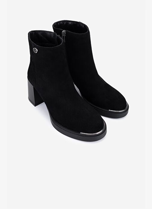 Valmenti Kadın Hakiki Deri Siyah Süet Topuklu Bot - Görsel 3