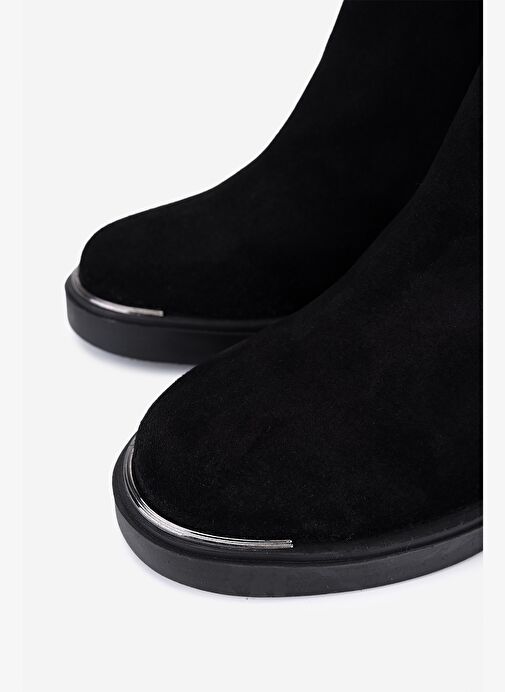 Valmenti Kadın Hakiki Deri Siyah Süet Topuklu Bot - Görsel 4