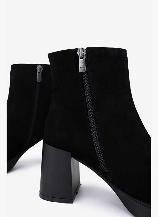 Valmenti Kadın Hakiki Deri Siyah Süet Topuklu Bot - Görsel 6