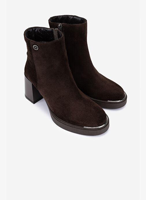 Valmenti Kadın Hakiki Deri Kahverengi Süet Topuklu Bot - Görsel 3