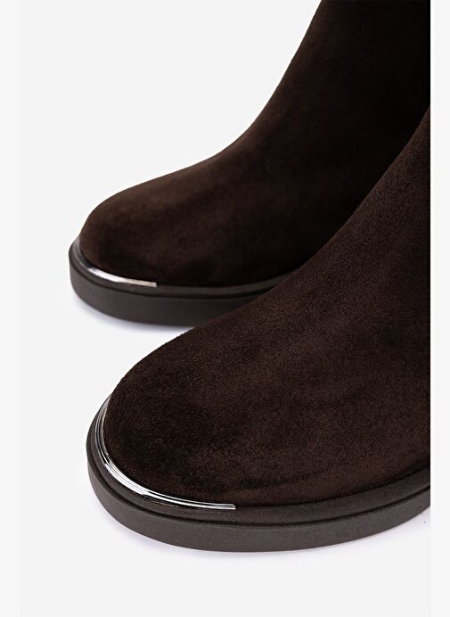 Valmenti Kadın Hakiki Deri Kahverengi Süet Topuklu Bot - Görsel 4