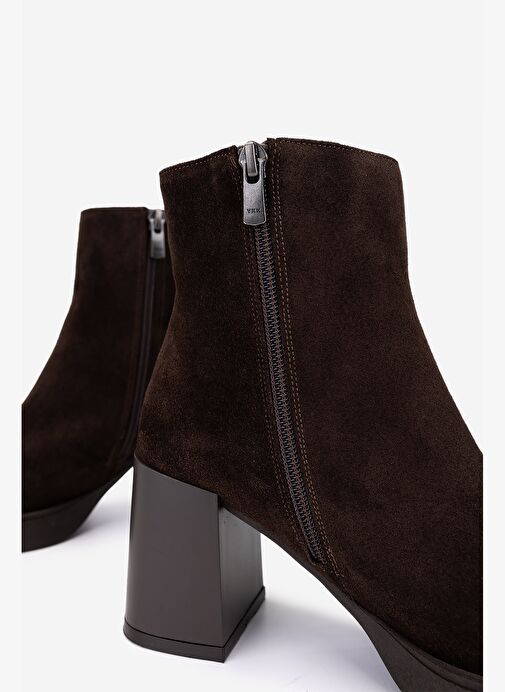 Valmenti Kadın Hakiki Deri Kahverengi Süet Topuklu Bot - Görsel 6