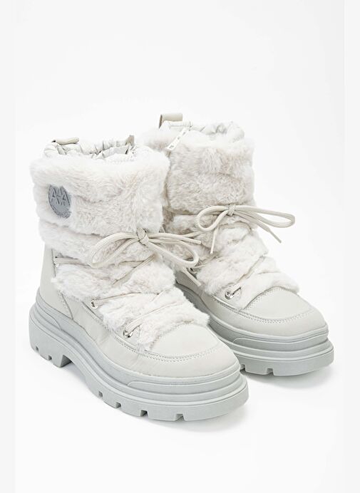 Effetre Kadın DERI/KURK Buz Beyazı Kar Botu - Görsel 3