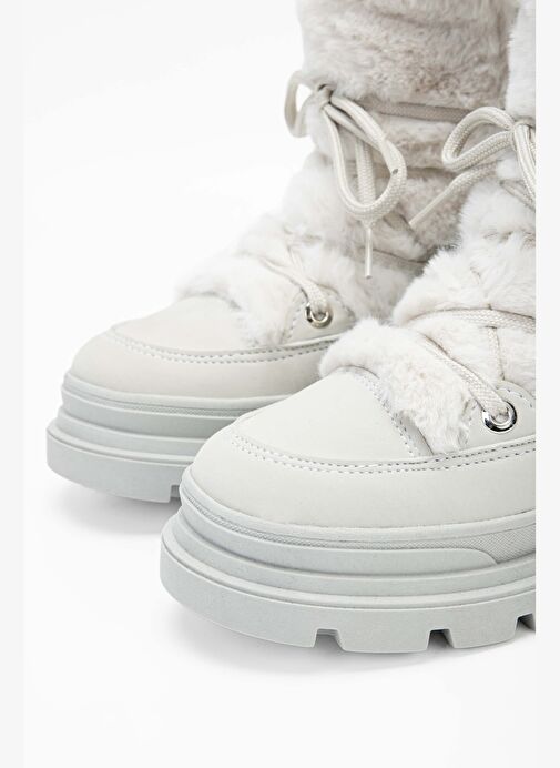 Effetre Kadın DERI/KURK Buz Beyazı Kar Botu - Görsel 4