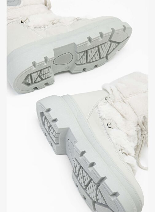 Effetre Kadın DERI/KURK Buz Beyazı Kar Botu - Görsel 9