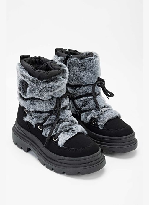 Effetre Kadın DERI/KURK Gri Melanj Kar Botu - Görsel 3