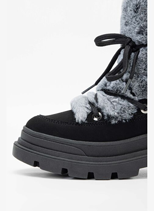 Effetre Kadın DERI/KURK Gri Melanj Kar Botu - Görsel 4