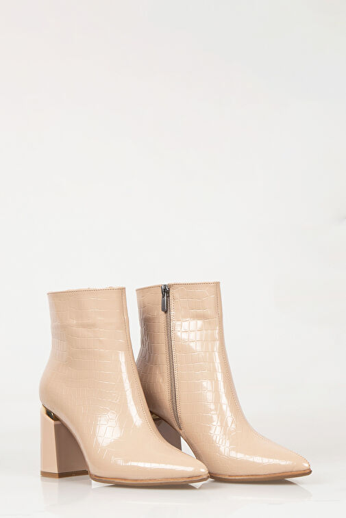 Nemesis Fermuarlı Topuklu Kadın Bot Bej - Görsel 6